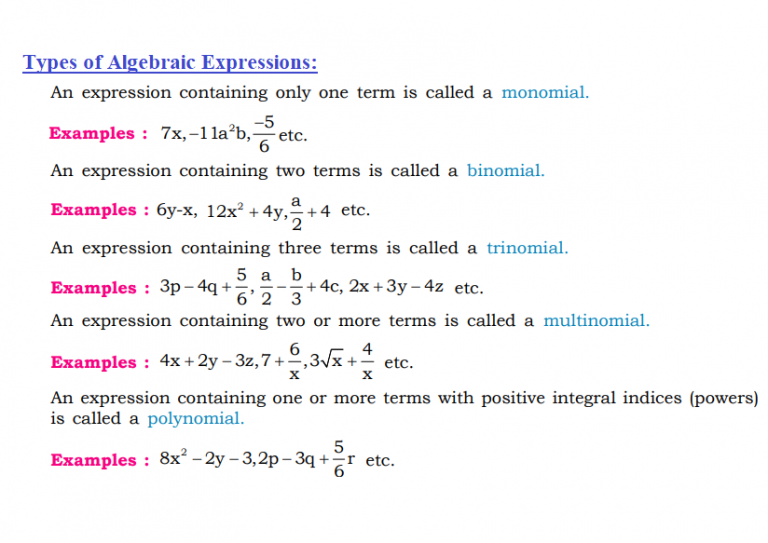 6.2 Types of algebraic expressions – MicroMerits Online classes ...